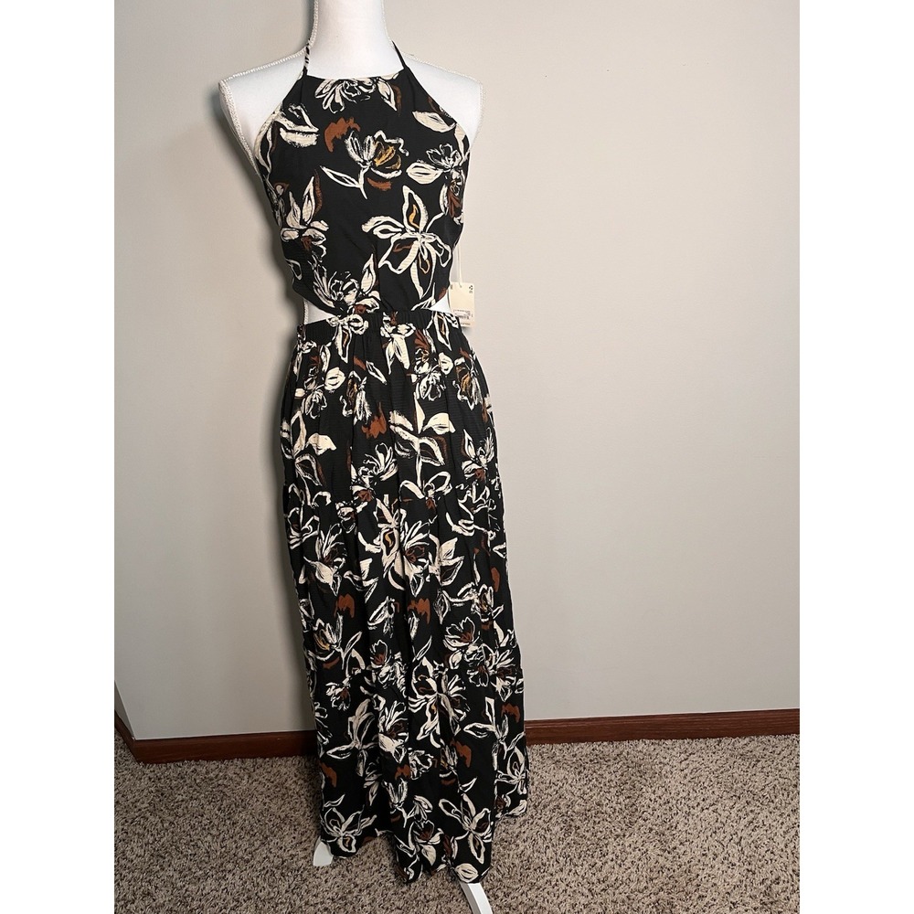 ANA A New Approach Womens Black Floral Halter Cutout Maxi Dress NWT‎ Medium